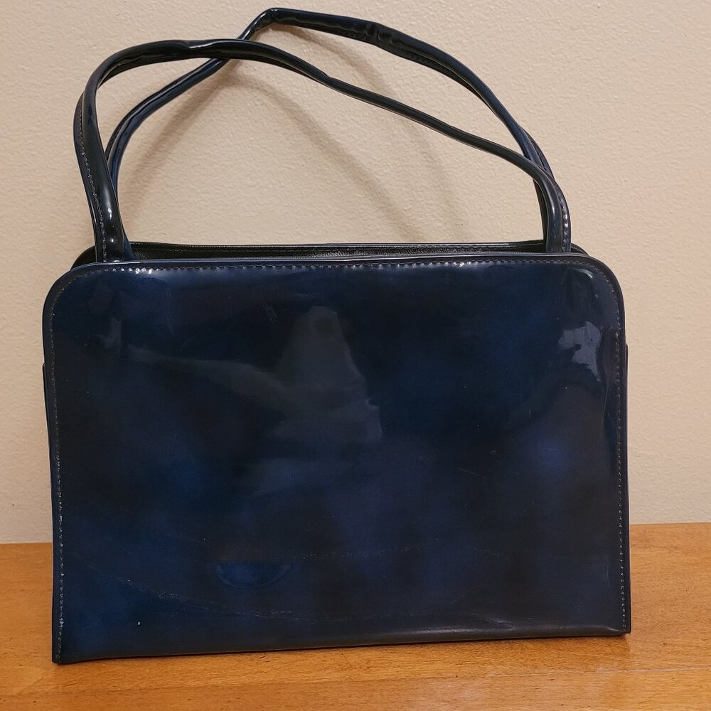 Blue Patent Leather Handbag by Theodor California | Goth Prom Baddie Vibes